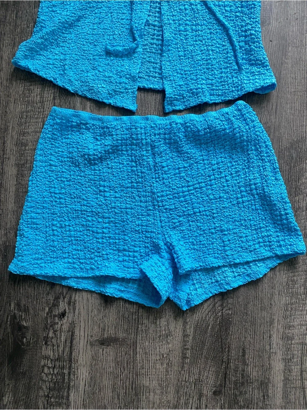 See You Monday Womens XL Blue Textured Crinkle Halter Top Shorts Set 2 Piece